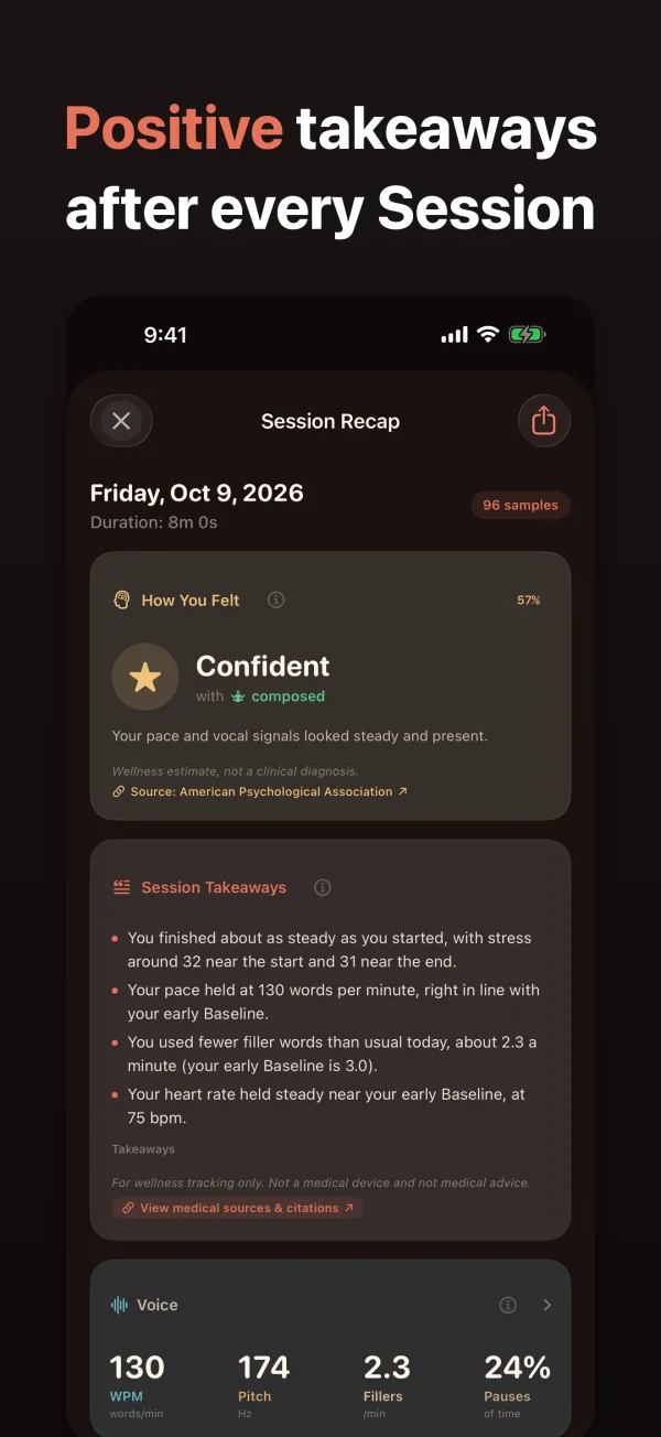 PulseAware Session Recap with Takeaways highlighting what went well during the Session.