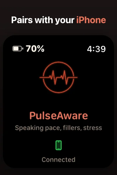 PulseAware on Apple Watch, ready and linked to the iPhone.